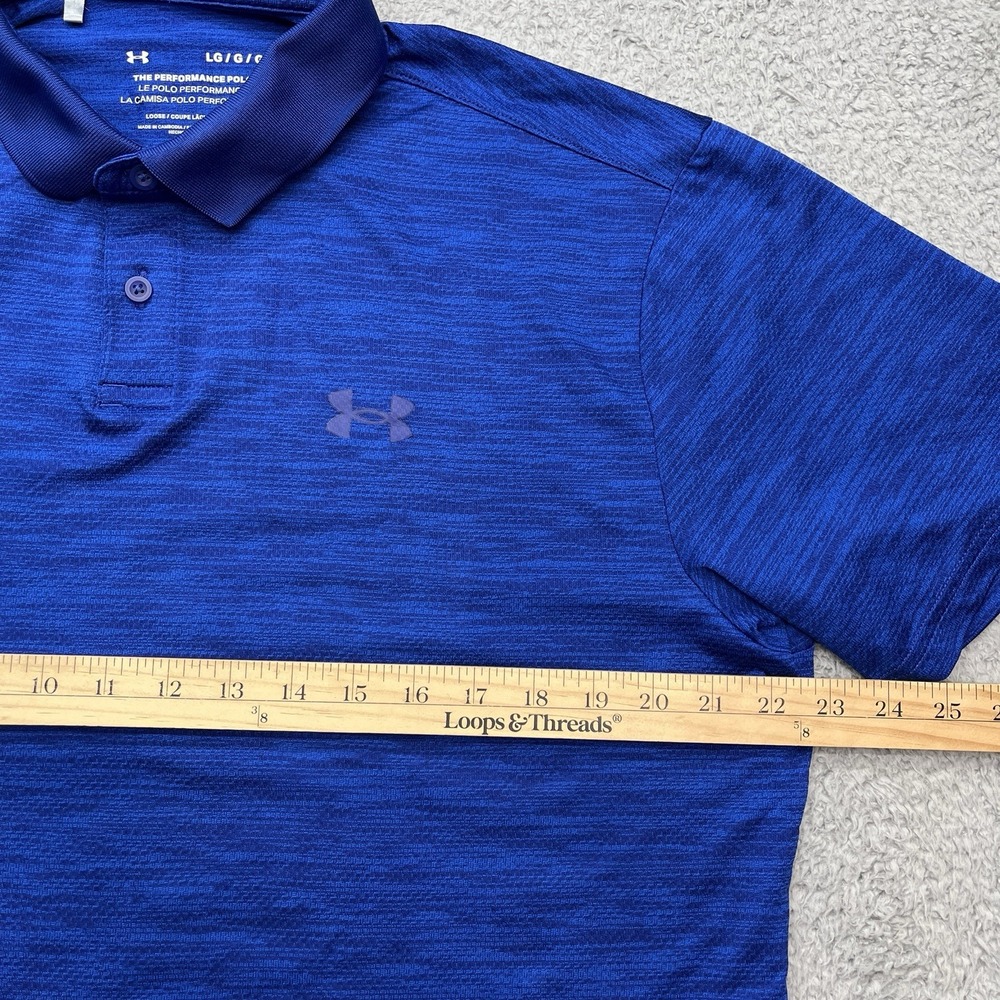 Under Armour Performance 2.0 Polo Mens L Bauhaus Blue Golf Shirt Loose Stretch - Picture 3 of 8